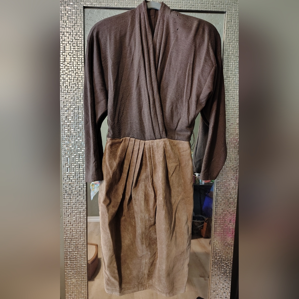 Vintage Gillian Size 6 Wool Leather Dress